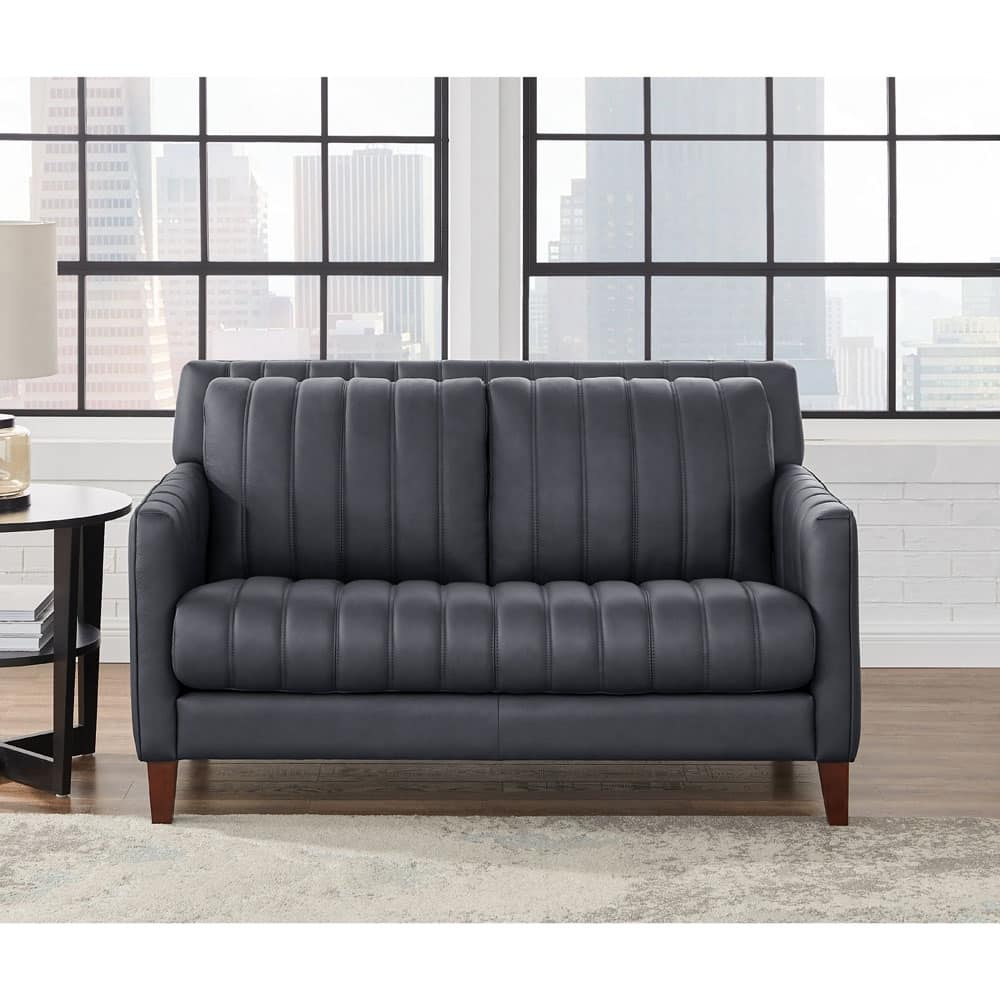 Hydeline Ennis Top Grain Leather Loveseat with Feather, Memory Foam and Springs