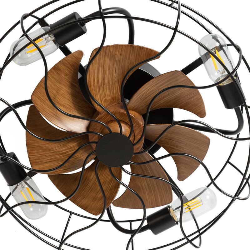 19-Inch Indoor Metal Cage Ceiling Fan with Light Kit and Remote
