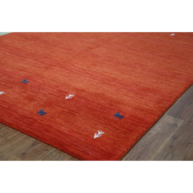 Orange Tribal Gabbeh Indian Rug Hand-Knotted Wool Carpet - 4'7" x 6'6"