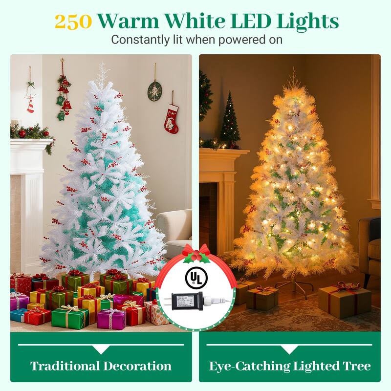 Costway 6 FT Pre-lit Artificial Christmas Tree with 599 Branch Tips & - Peacock Blue & White