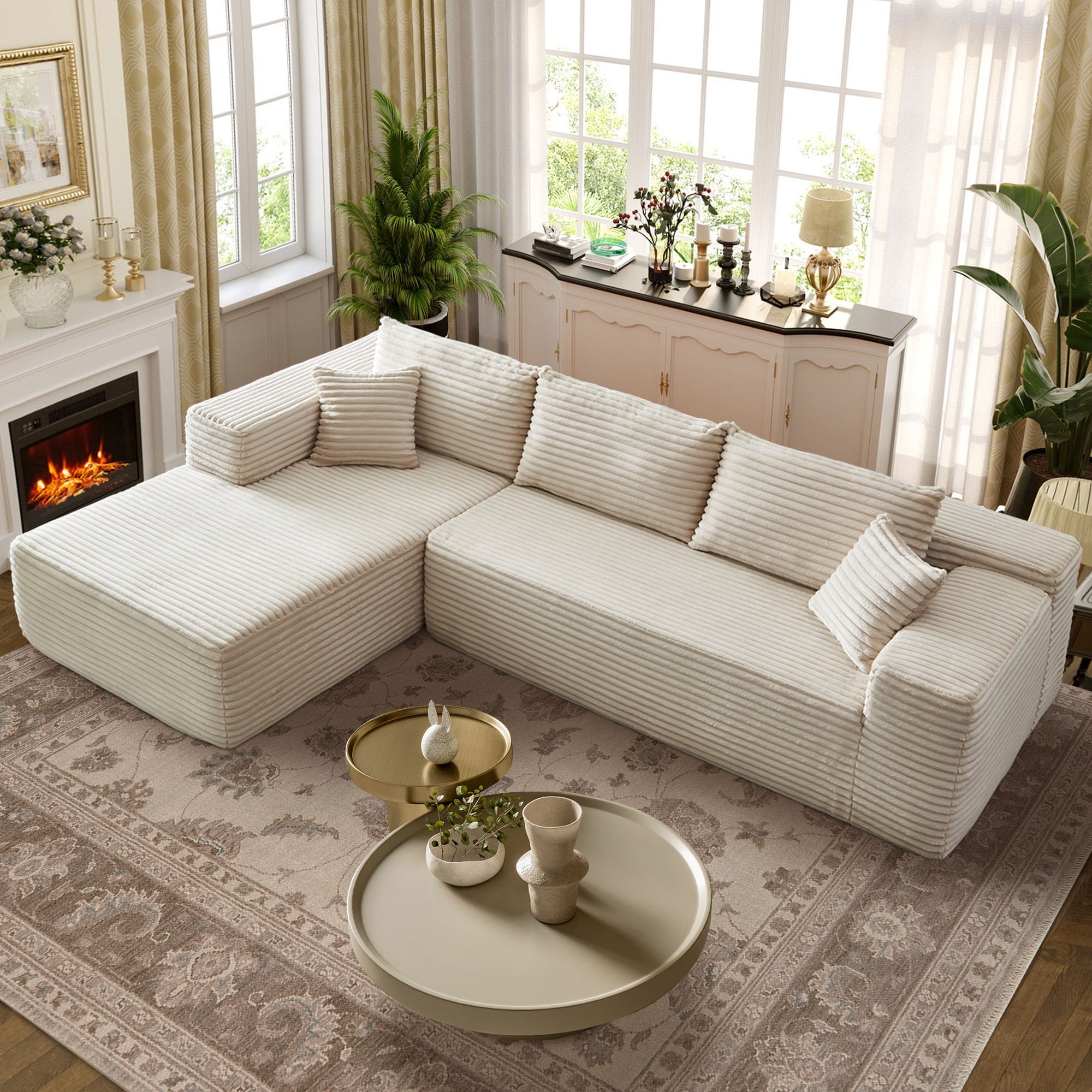 OVIOS Long Plush No Assembly Required Chaise Sofa