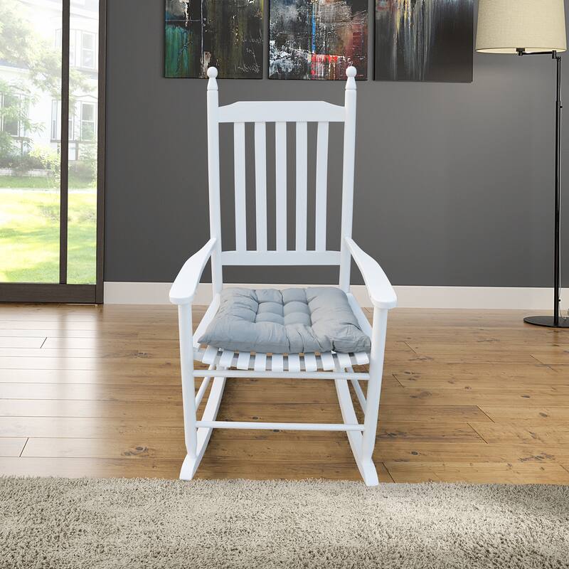 Anmytek White Wooden Rocking Chair with Slatted Back and Seat, Solid Wood Weather Resistant Finish, Wide Armrests
