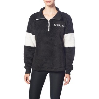 BEBE SPORT Sherpa Colorblock Embroidered Logo 1//4 Zip Pullover for Women