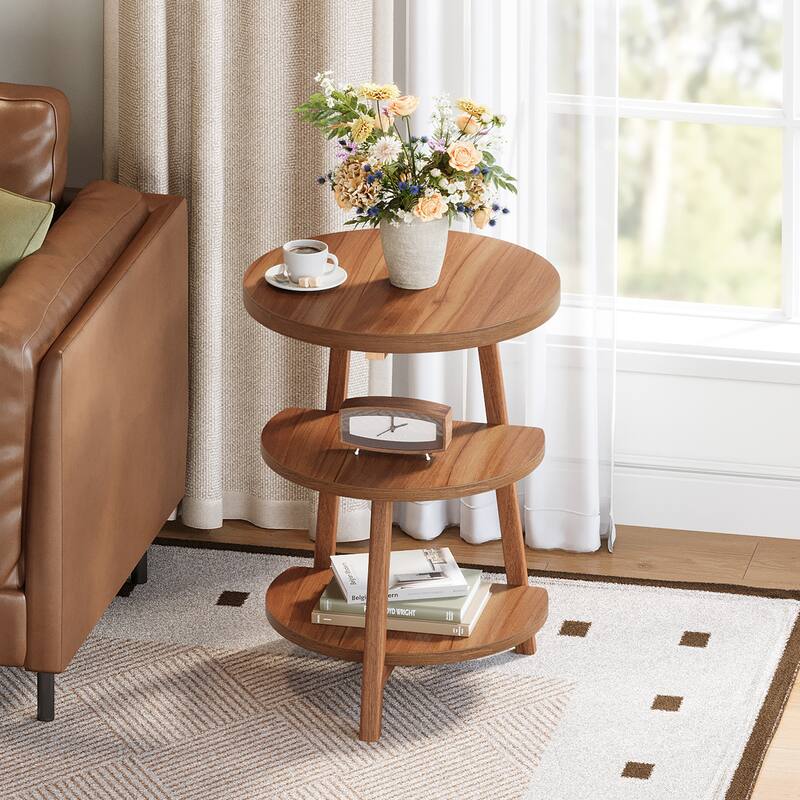 Round End Table with 3-Tier Shelves