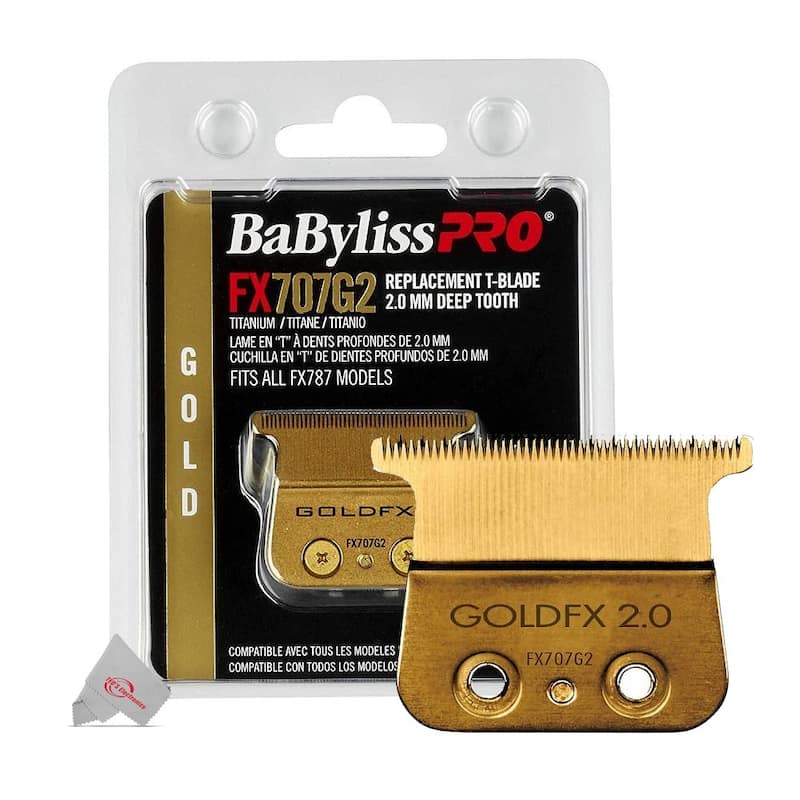Babyliss Pro Gold FX707G2 Replacement Deep Tooth T-Blade 2.0MM + BaByliss Pro Fade Brush BPFADEB + BaByliss Pro 9" Clipper Comb
