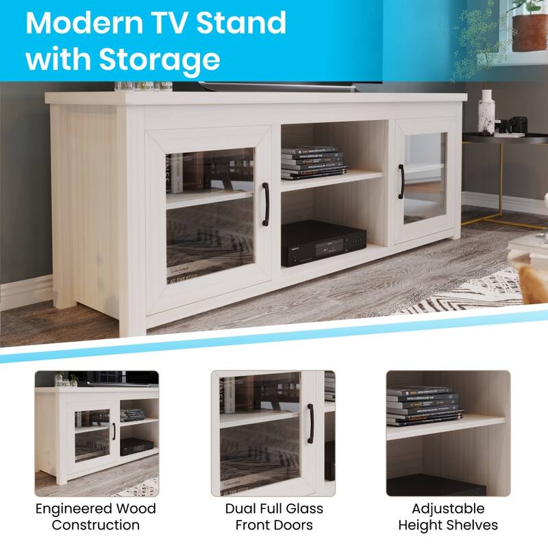 Classic TV Stand for up to 80" TVs-Glass Fronted Doors-Modern Finish