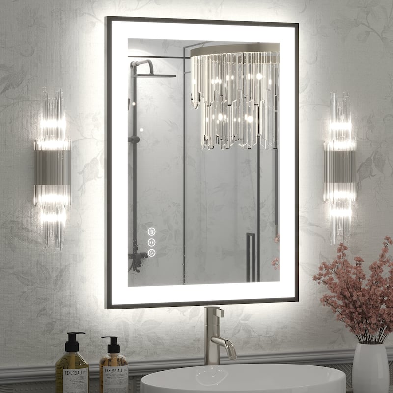 Extra Large Black Frame LED Bathroom Vanity Mirror with 3 Years Warranty and UL Certified - 28x20