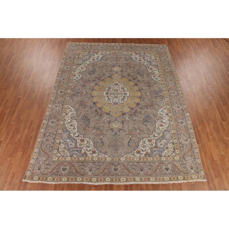 Over-Dyed Tabriz Persian Vintage Area Rug Hand-Knotted Wool Carpet - 9'7" x 12'3"
