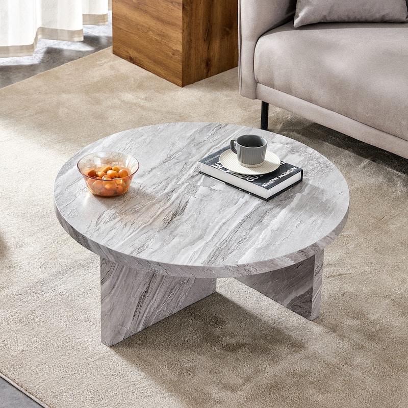 Gray MDF material circular textured coffee table dining table