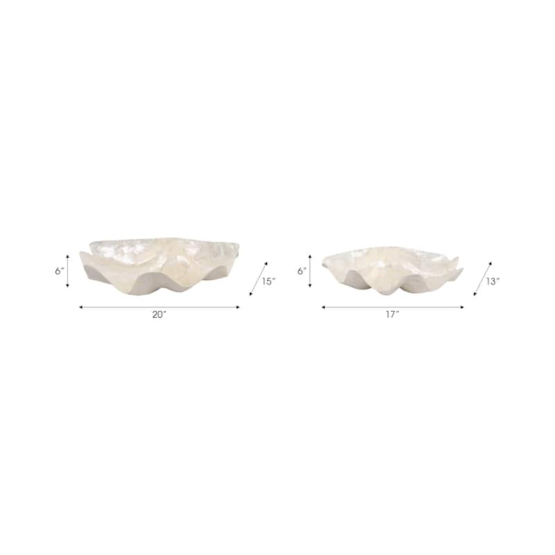 Shell-Inspired Decorative Bowl with Wavy Edge - Set of 2 - 20" Ivory - 20.0"