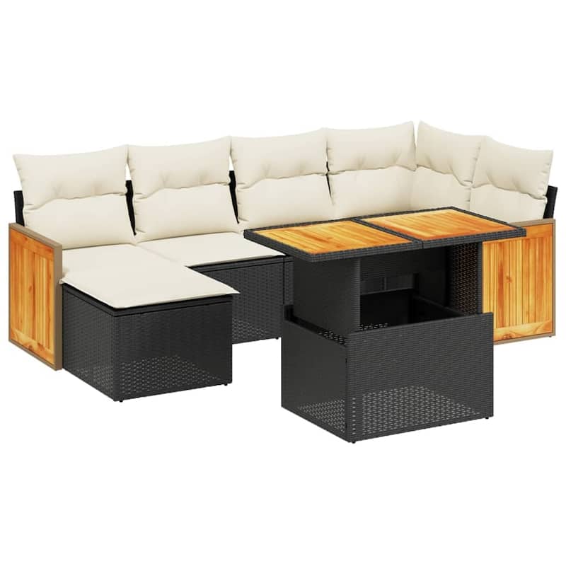 vidaXL Patio Sofa Set with Cushions Table and Sofa Modules 7 Piece Poly Rattan - 21.7 x 39.4 x 28.7 in