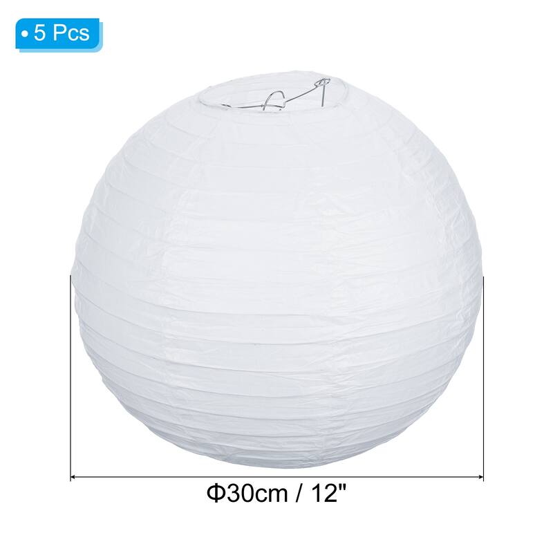 5 Pcs Paper Lanterns Round Hanging Chinese/Japanese Lantern Decor - White - 12"
