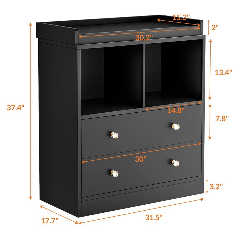 Changing Table With Pad, Modern Changing Station With 2 Drawers and 2 Open Compartments
