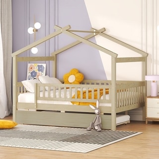 Kid's Friendly Full Size House Bed with Twin Trundle - Functional Design