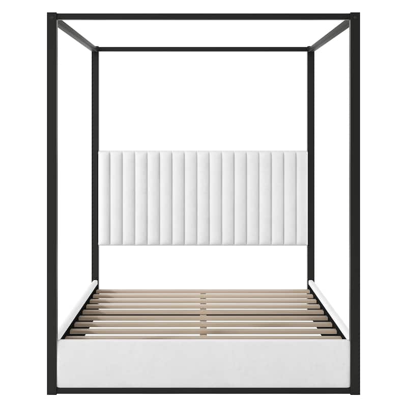 Queen Upholstered Canopy Platform Bed with Headboard & Sturdy Metal Frame