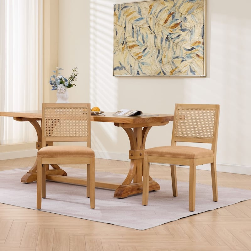 Farmhouse Rattan Dining Chairs Set of 2,Kitchen & Dining Room Chairs, Cane Upholstered Kitchen Side Chair with Hardwood Frame