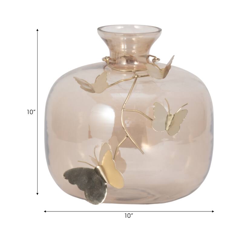 Sagebrook Home Decorative Vase Glass Metallic Butterfly Accent 10" Gold