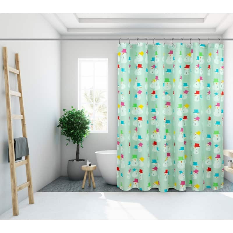 Royale Linens Pack of 1 Double Brushed Microfber 1800 Thread Printed Shower Curtain for Bathroom 72 Inches X72 Inches - Snowmen Green