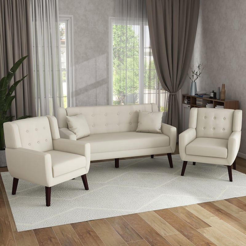 3-Piece Mid-Century Modern Living Room Set with Loveseat and 2 Chairs