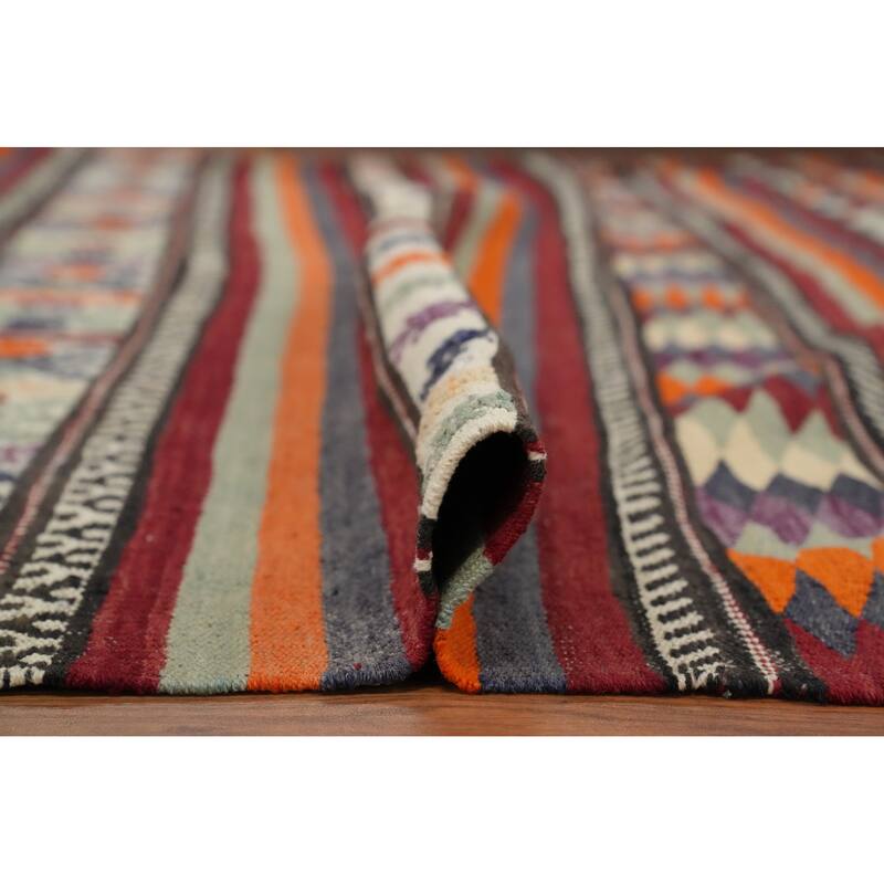 Hand Woven Oriental 100% Wool Carpet Southwestern Tribal Multi-Colored Kilim Area Rug - 9' 2'' X 5' 11''