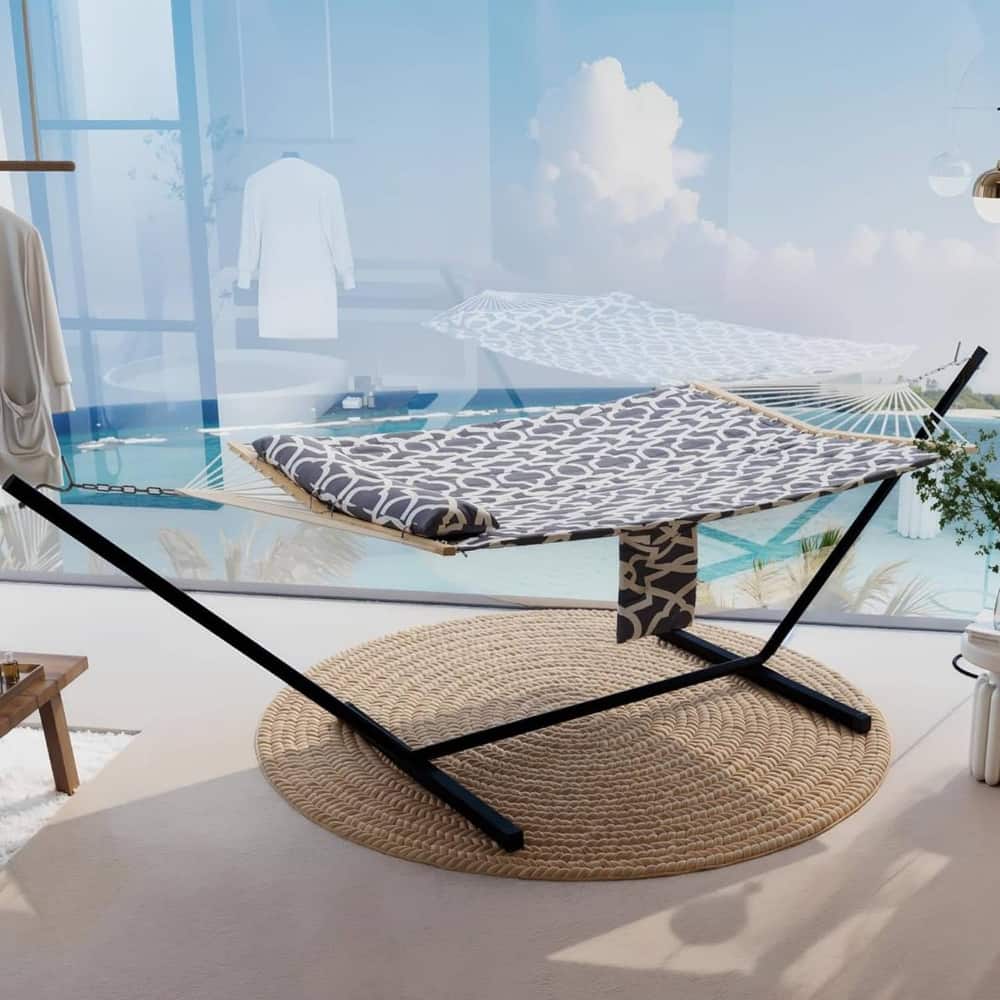 Outdoor 2-Person Hammock with Foldable Steel Stand for Garden