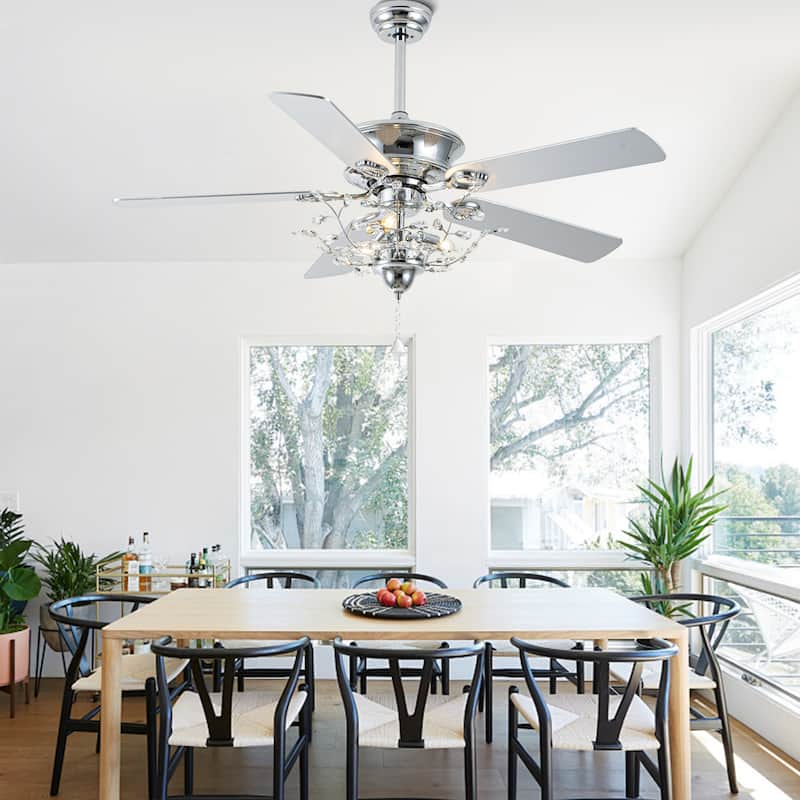 Bella Depot 52-inch Modern Crystal Ceiling Fan with Light Kit and Remote, 6-Speed Reversible Fandelier - 52"