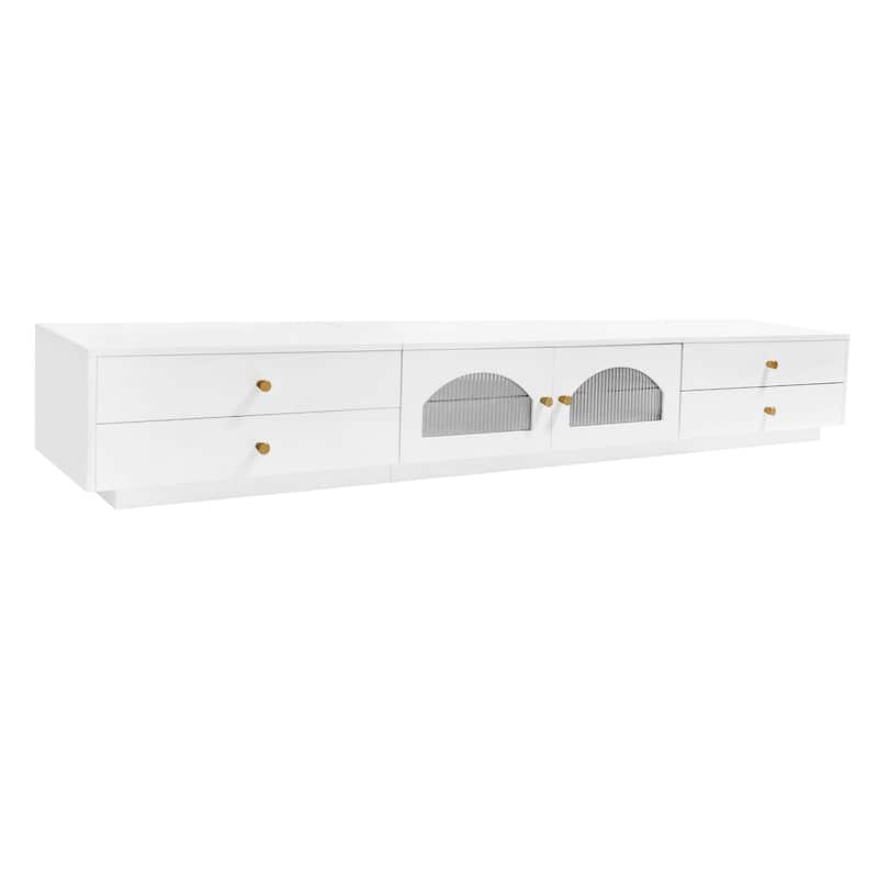 White 86" TV Stand with Glass Doors & Storage for TVs Up to 95"