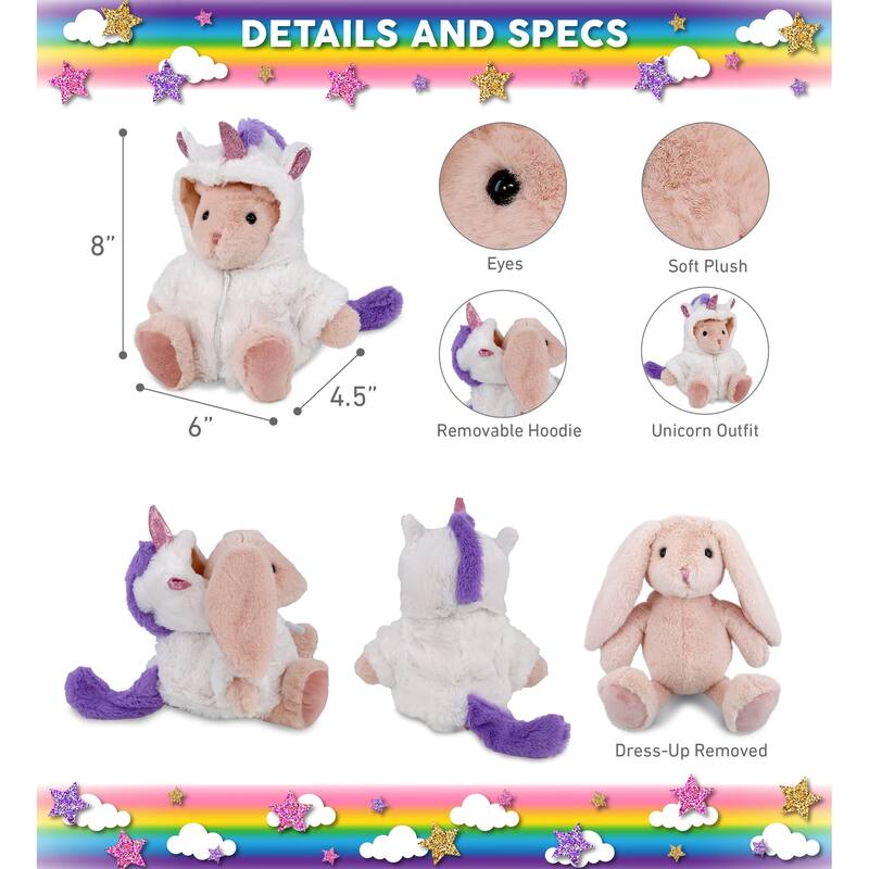 DolliBu Baby Pink Rabbit Unicorn Stuffed Animal with Unicorn Outfit - 8 inches
