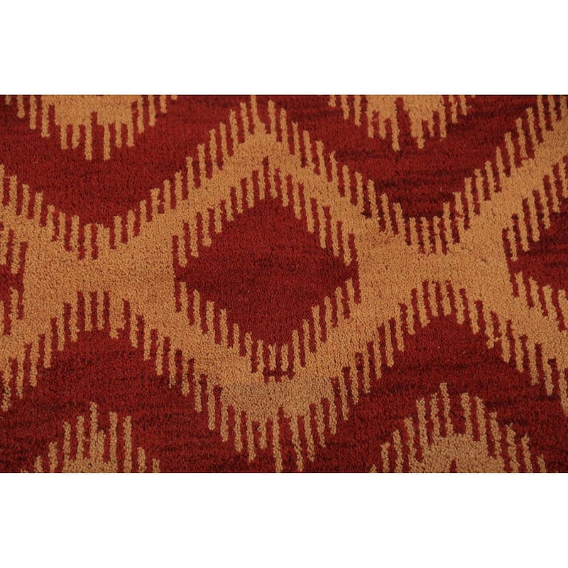 Hand Knotted Oriental 100% Wool Carpet Modern Geometric Red Moroccan Area Rug - 9' 7'' X 7' 11''