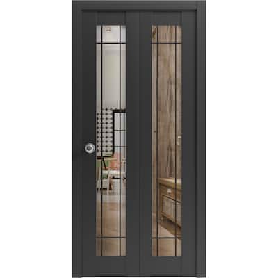 Bi-fold Doors 36 x 80 Lucia 2266 Matte Black Clear Glass Sturdy Tracks