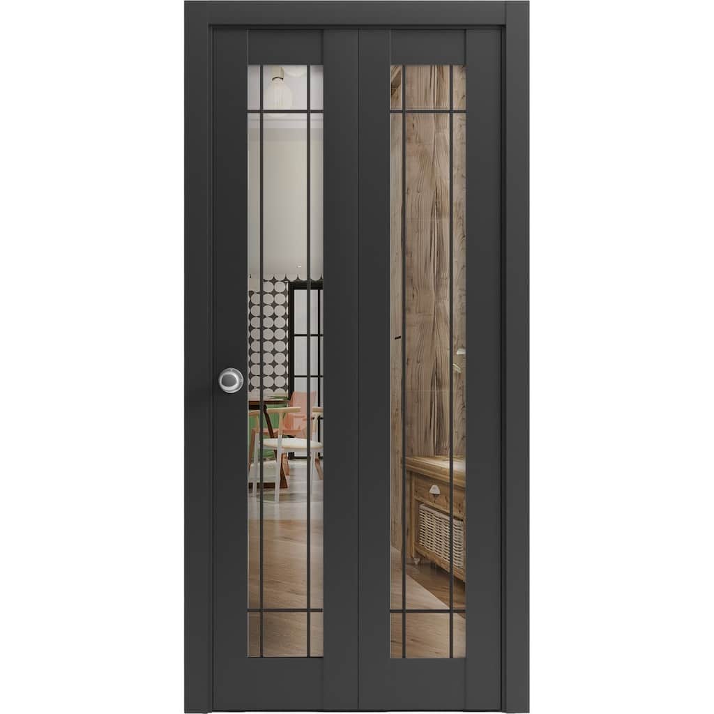 Bi-fold Doors 36 x 80 Lucia 2266 Matte Black Clear Glass Sturdy Tracks