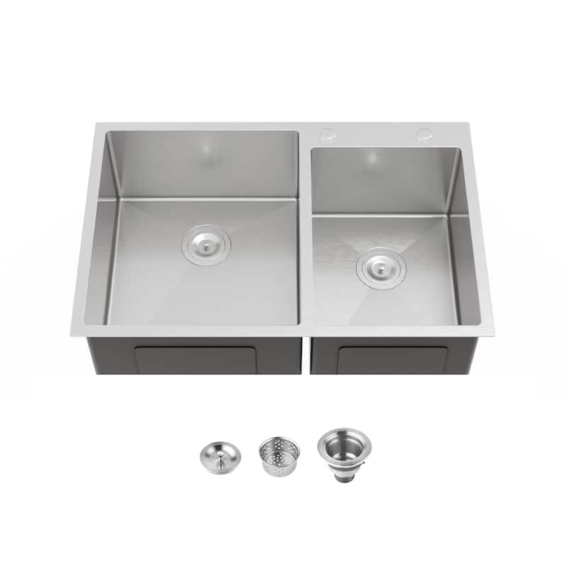 Embedded Double Bowl Kitchen Sink, Undermount Handmade Sink in Brushed (Sink only) - Dack Gray