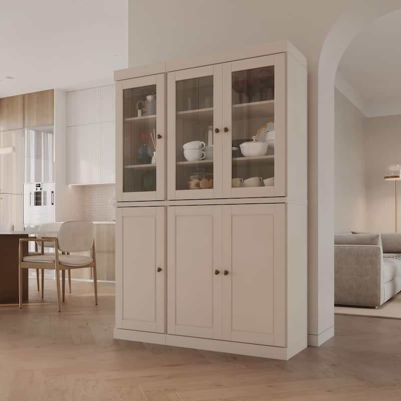 Palace Imports 100% Solid Wood 48.5" China Pantry Cabinet with Solid or Clear Glass Doors and Adjustable Shelves - 48.5" x 71.5" - Beige - Clear Glass-Solid