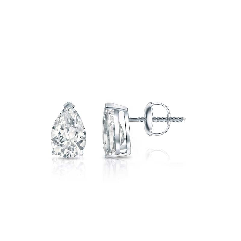 Auriya 18-karat Gold Lab Grown 0.62 carat TDW Pear Diamond Stud Earrings V-End Prong Screw-back - White