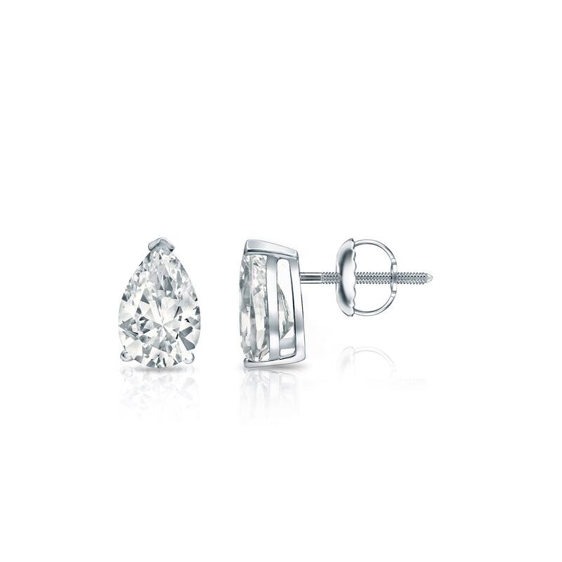 Auriya Plat Gold Lab Grown 0.62 carat TDW Pear Diamond Stud Earrings V-End Prong Screw-back - White