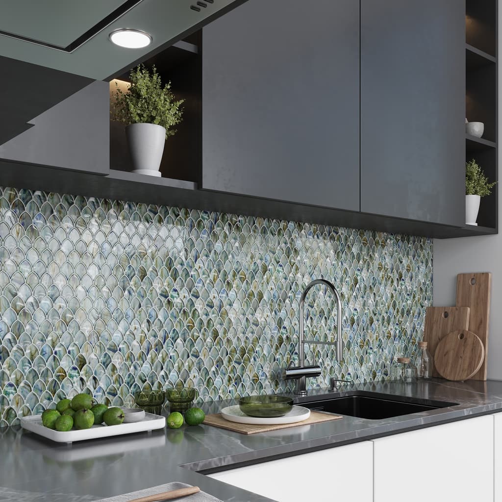 Apollo tile 11" x 11" Majeste Glossy Blue Silver Glass Tile (8.48 sq ft/case) - 10 Pack