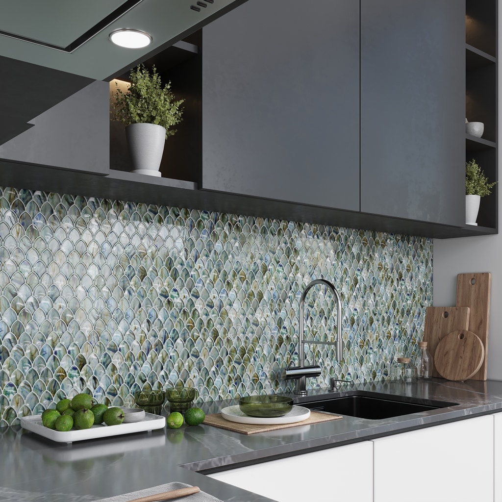 Apollo tile 11" x 11" Majeste Glossy Blue Silver Glass Tile (8.48 sq ft/case) - 10 Pack