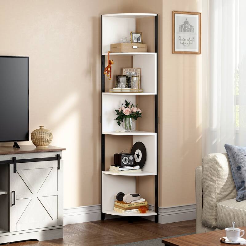 Herrell 5-Tier Corner Bookshelf 68" Tall Modern Free Standing Zigzag Corner Bookcase