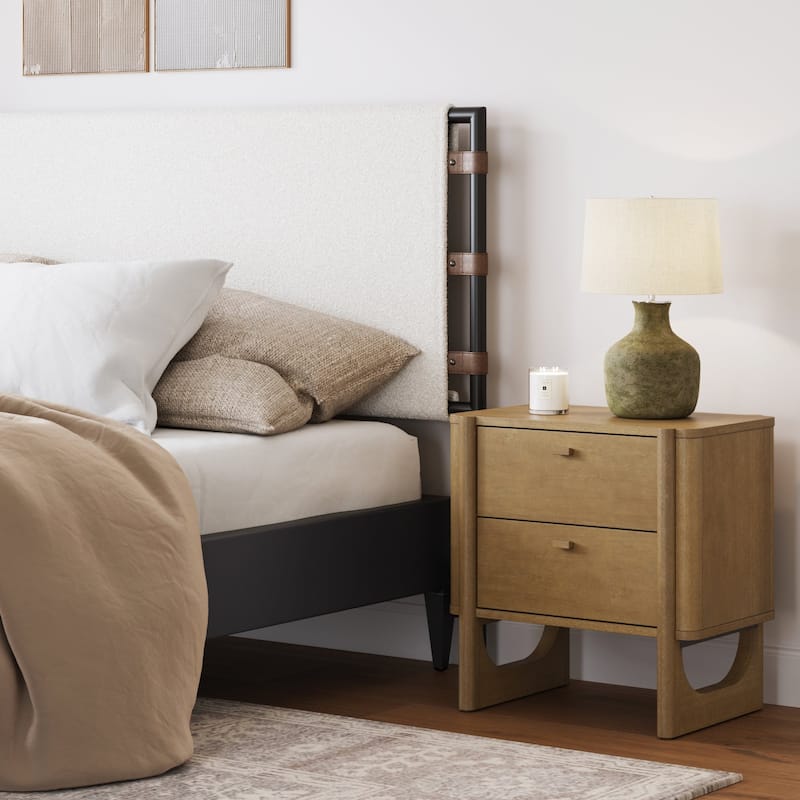 Solace Mid Century Modern 2-Drawer Nightstand with Solid Wood Frame and Rounded Details