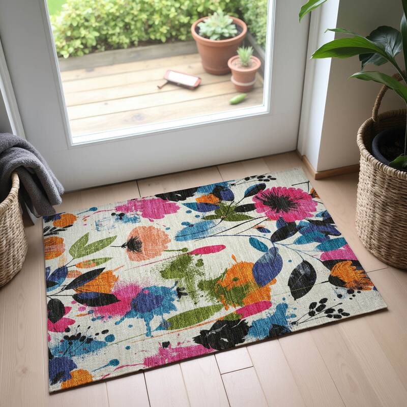 Premium Washable Super Soft Floral Mayfield Rug - Ivory - 1'8" x 2'6"