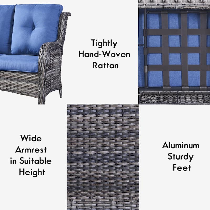 Pocassy Outdoor Loveseat Sofa 2-Seat PE Rattan