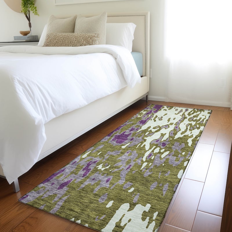 Premium Washable Super Soft Contemporary Glam Mayfield Rug - Olive - 2'3" x 7'6"