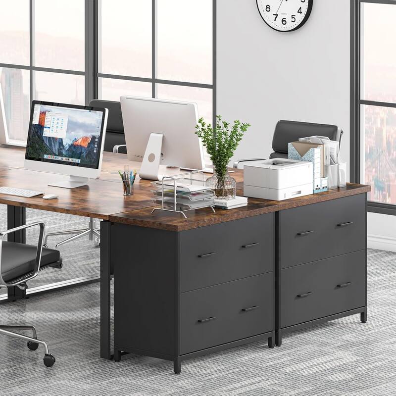 2-Drawer Lateral File Cabinet, Rustic Wood Filing Cabinet, A4/Letter Size, Printer Stand with Storage & Heavy-Duty Steel Frame