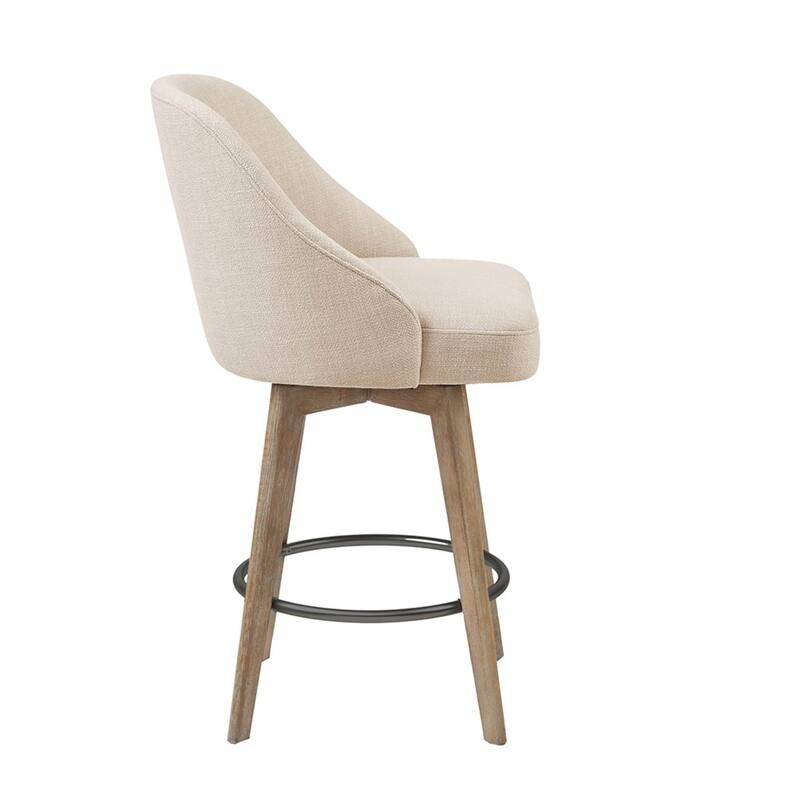 Roomfitters 360-Swivel Counter Stool, Upholstered Barrel Back Bar Chair with Metal Footrest Ring, Sand