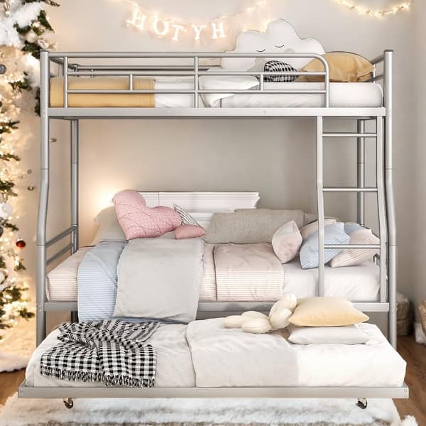 slide 2 of 9, 2 In 1 Full XL Over Queen Metal Bunk Bed With Trundle,Save Space