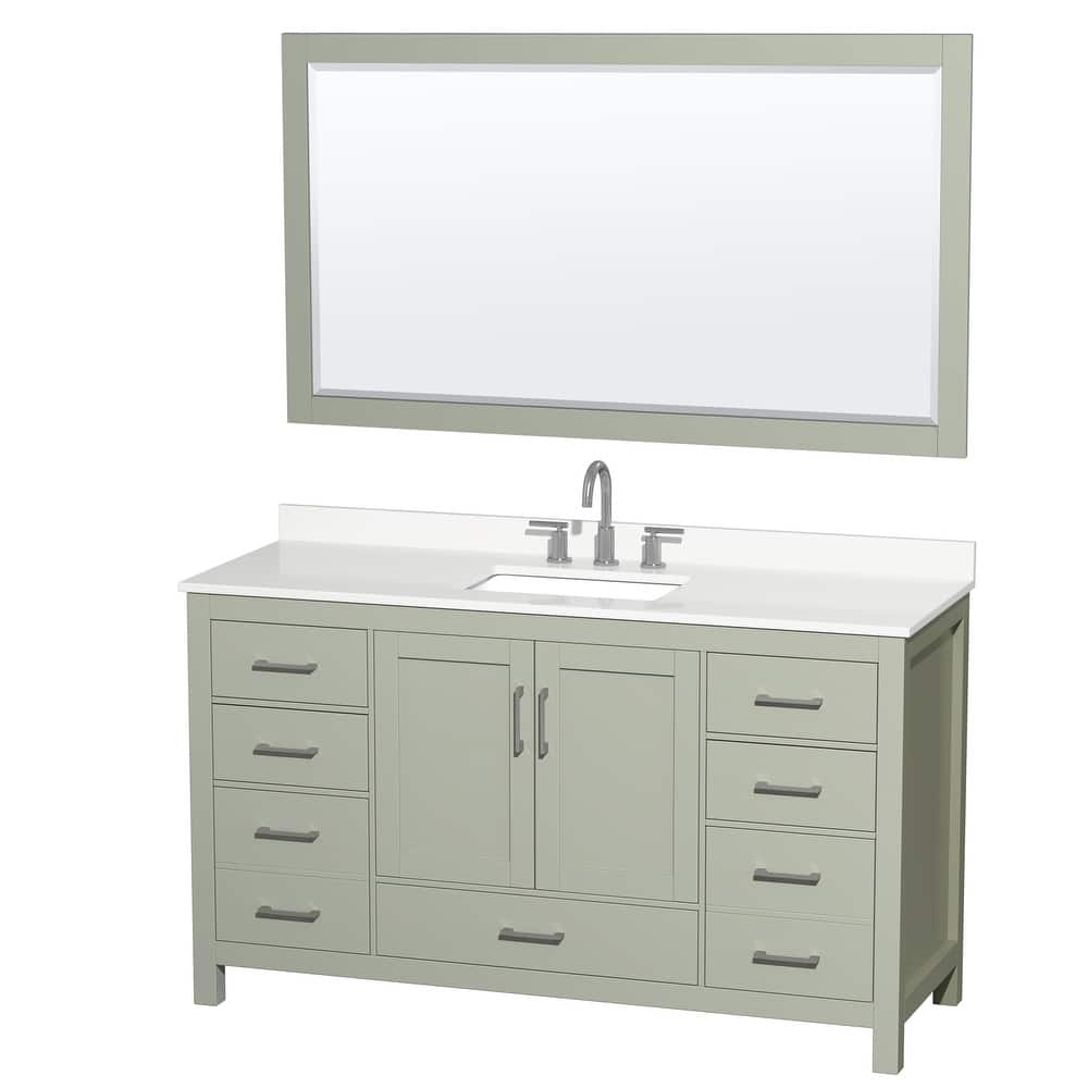 Sheffield 60-inch Single Vanity, 3 Hole Quartz Top, 58-inch Mirror