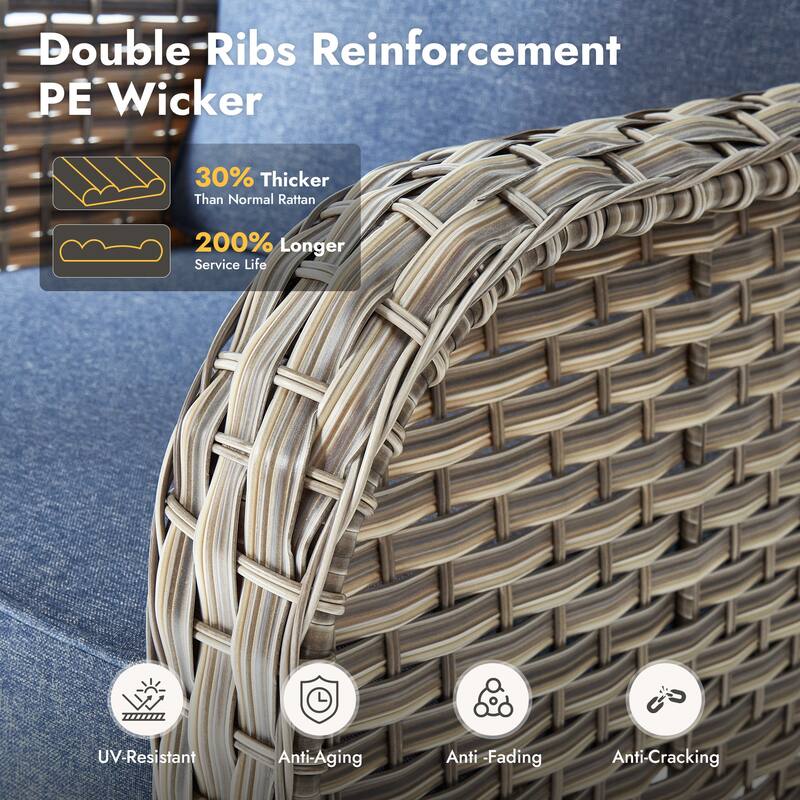 OVIOS 6 Pieces Wide Arm T shaped Seat Curved Swivel Chair Set With Solar-Powered Table