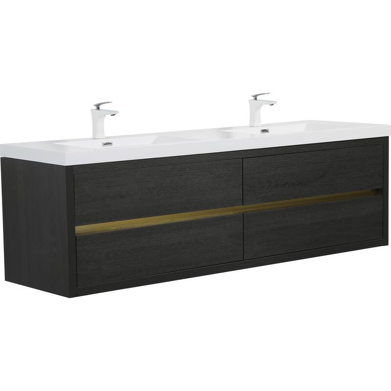 GDFStudio - Bennett 72-Inch Floating Bathroom Vanity with Stone Resin Basin and Soft-Close Storage Drawers
