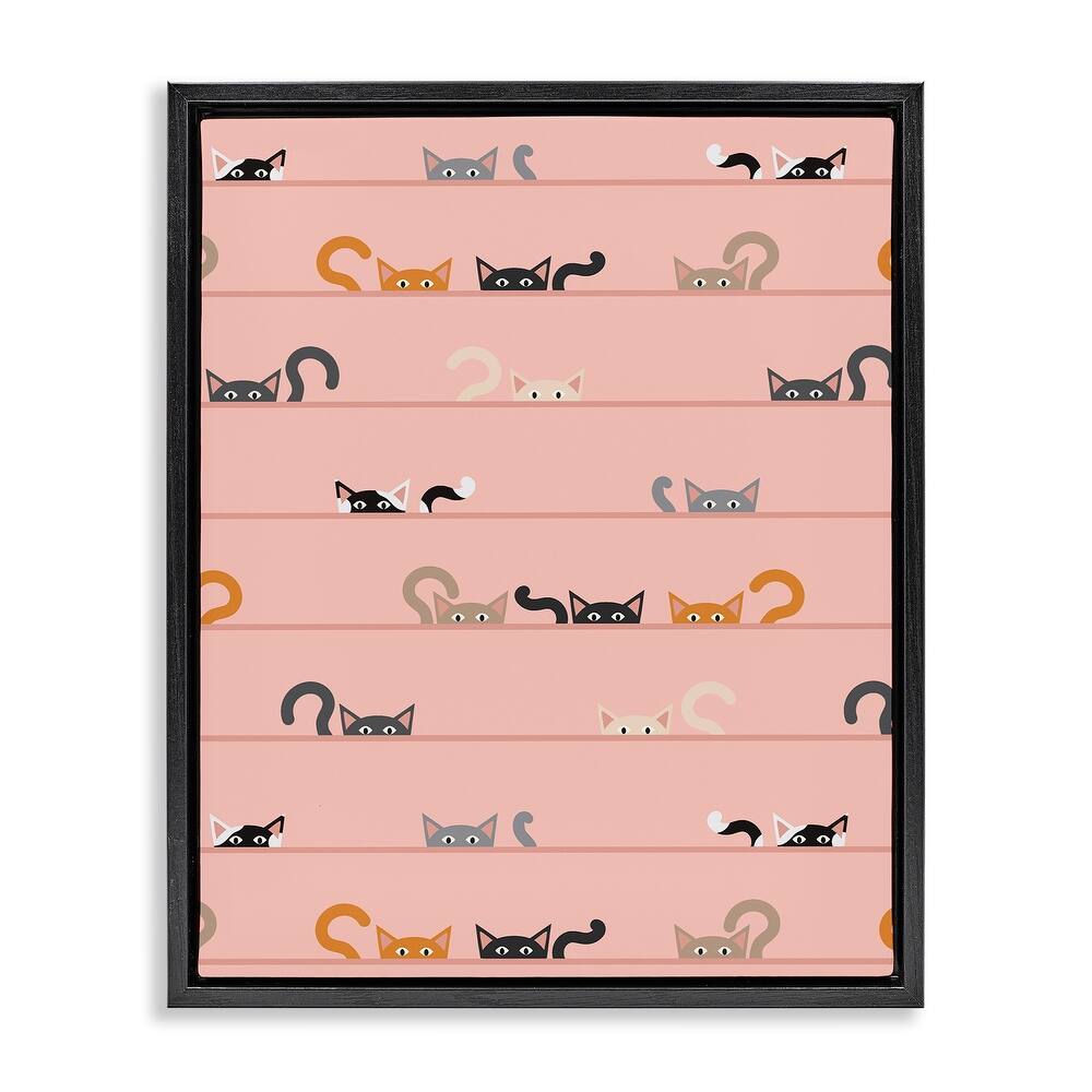 Stupell Peeking Cats on Pink Framed Floater Canvas Wall Art Design By Sazerelli Designs
