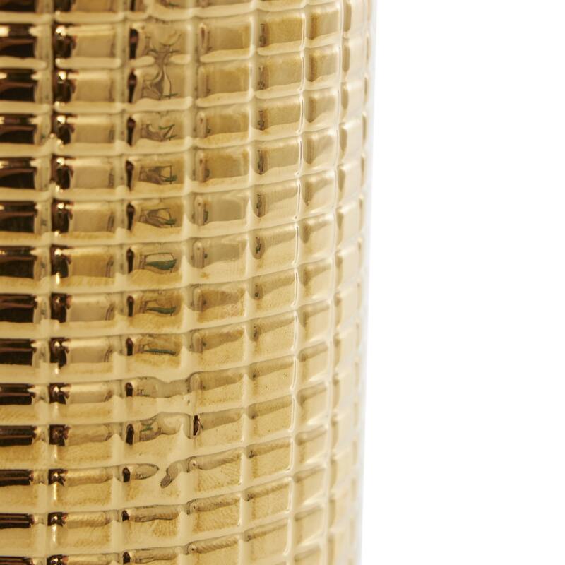 Ceramic Geometric Dimensional Textured Decorative Vase with Varying Shapes - Set of 3 Gold, Silver, Cream - Roche River Decor